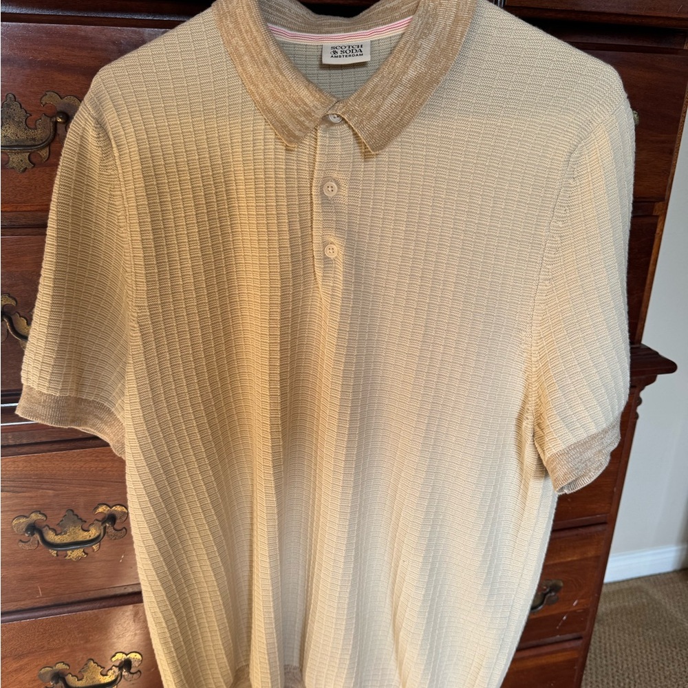 Scotch & Soda Tan Polo Shirt Textured Casual Style
